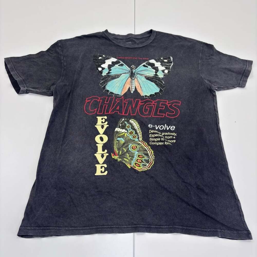 NovaMen Butterfly Graphic Acid Wash T-Shirt